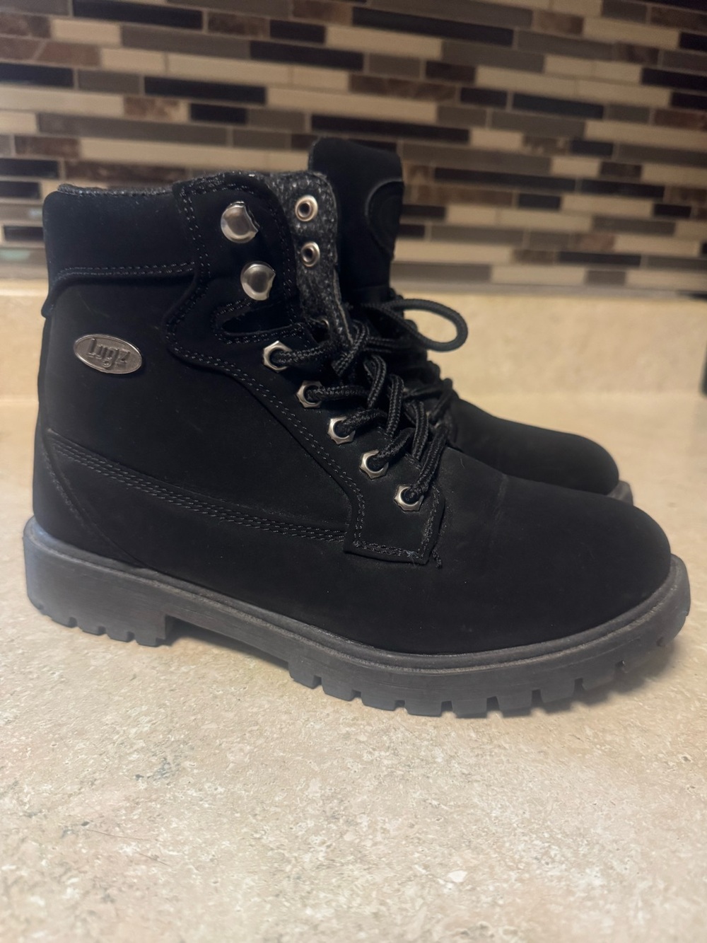 Lugz Black Lace-Up Ankle Work Boots